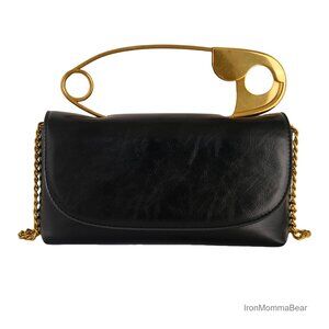 Vegan Leather Crossbody Bag with Gold Metallic Handles & Chain Y2K Chic